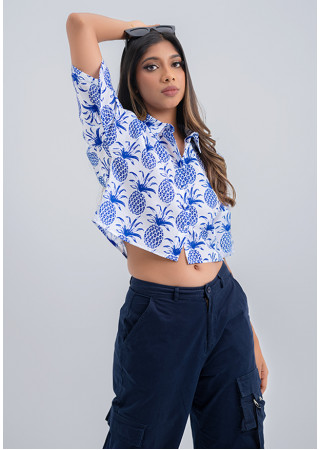 LORELA PINEAPPLE PRINT CROP BLOUSE